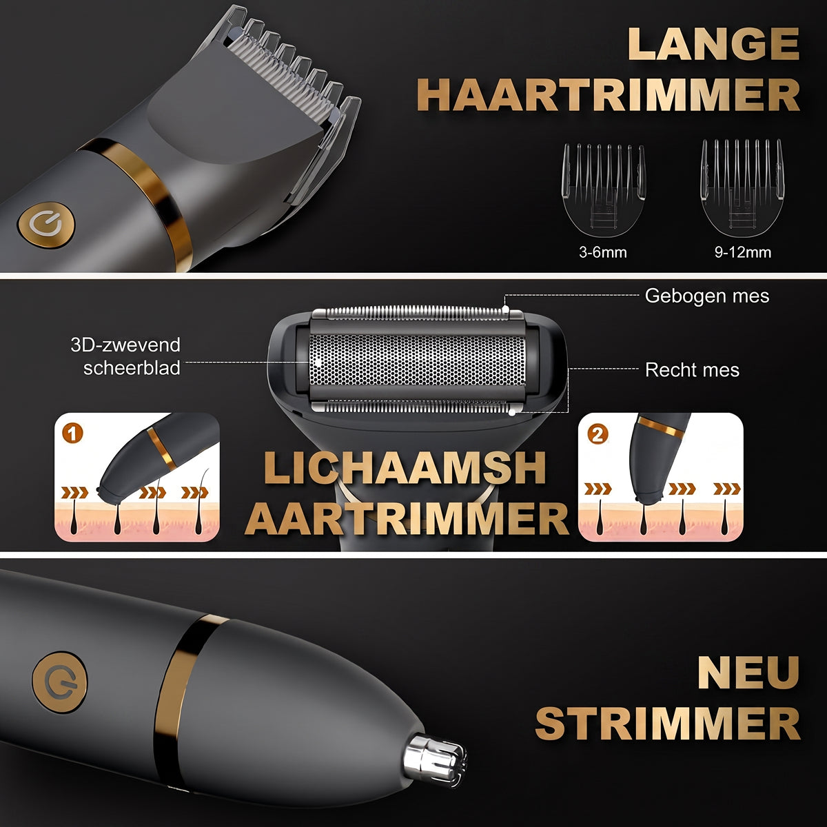 Bloegoud 3-in-1 Scheerapparaat & Body Hair Trimmer voor Mannen