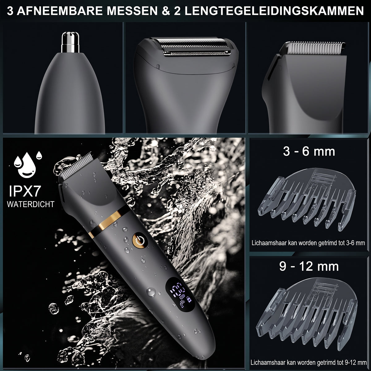 Bloegoud 3-in-1 Scheerapparaat & Body Hair Trimmer voor Mannen