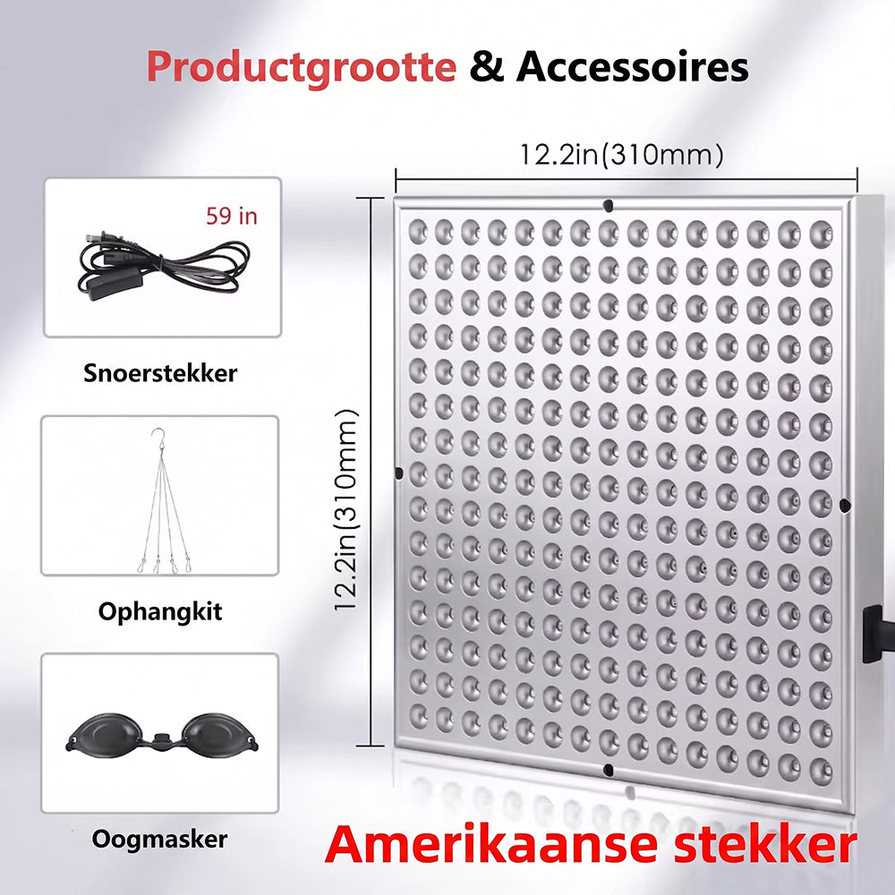 Herfkoning Roodlichttherapie Lamp - 225 LEDs & Dubbele Golflengte