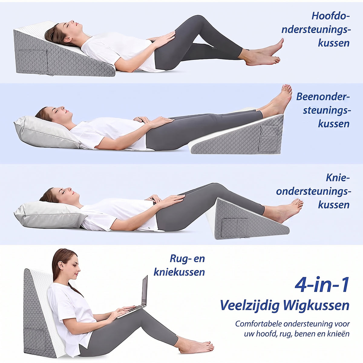 MuZomerf 4-in-1 Orthopedisch Wigkussen voor Reflux en Rugpijn